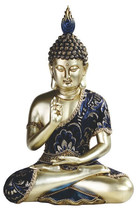 Buddha 88285 Meditating Statue Figurine Resin Blue Robe Gold 11.25&quot; H - £42.36 GBP