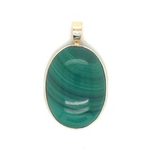 Malachite Solitaire Pendant REAL Solid 14K Yellow Gold 7.4 g - £578.17 GBP