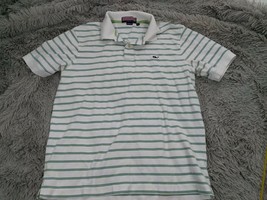 Vineyard Vines Medium Polo Pima Cotton White Stripe Short Sleeve Shirt W... - £11.84 GBP