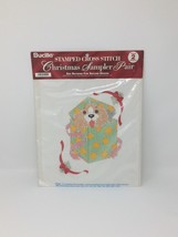 Vtg 1995 Bucilla Christmas Sampler Pair Of Stamped Cross Stitch Cat Dog - £10.31 GBP