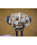 CHL57-10) Flower basket orange + white cameo brass hair pin pick stick H... - $36.11 CAD