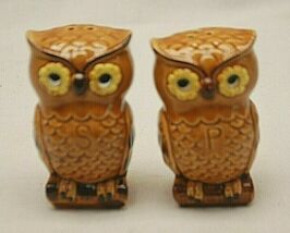 Vintage Cute Owls Salt &amp; Pepper Shaker Set w Stoppers Kitchen Tableware 4" - $16.82