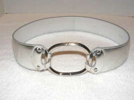 Prada Silver Leather Belt With Italian Circle Ring Buckle Guc - £158.48 GBP