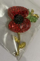 Gorgeous Flower, Sliver, Red Crystal Enamel Pin Brooch vtd - £6.34 GBP