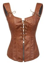 Brown Faux Leather Zip N Lace Steampunk Retro Halloween Costume Overbust... - £56.65 GBP