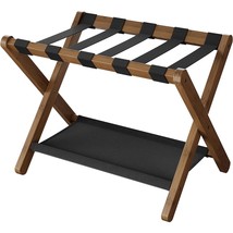 Sturdy Luggage Rack in Walnut Wood Finish with Lower Storage Shelf - $143.49