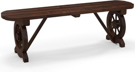 Tangkula Patio Rustic Wood Bench, Carbonized Wood Long Bench, 710 Lbs Max Load - £83.95 GBP