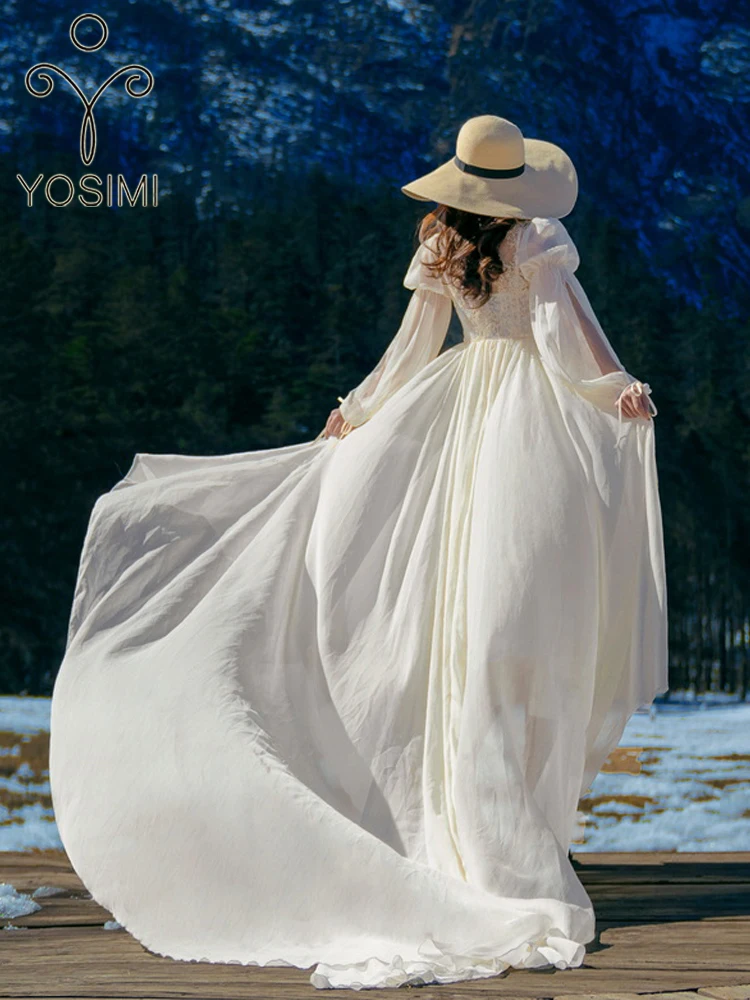 YOSIMI 2 Piece Dresses 2023 Summer Maxi Vintage Long Sleeve  and Voile Beige Eve - $125.83