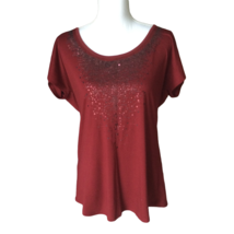 Coldwater Creek Women&#39;s Size M 10-12 Red Embellished Top Cap Sleeve, Sequins - £14.65 GBP