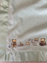 Embroidered Teddy bear &amp; honey Pot green Baby Blanket Satin Trim Baby Co... - $37.21