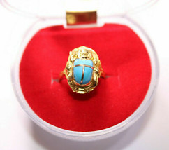 Ägyptischer blauer Skarabäus Gold 18K Ring gestempelt Charm Pharaonisch 2,3... - £276.43 GBP