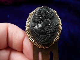 (CBS22-7) GIRL flowers black CAMEO BOOKMARK book mark BRASS books - $412.96 MXN