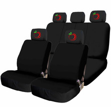 Black Cloth Car Seat Cover Full Set Apple Design Headrest Covers Universal Size - £12.14 GBP+