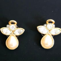 AVON Gold Tone Faux Pearl Angel Pierced Earrings Surgical Steel Posts - £9.33 GBP