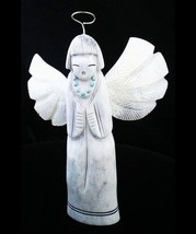 Native American Zuni Hand Carved Antler 5&quot; ANGEL Fetish w Halo by Claudia Peina - £465.53 GBP