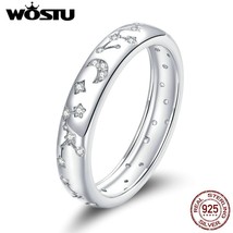 WOSTU Stars &amp; Moon Ring 100% 925 Sterling Silver Sparkling Zircons Original Ring - £18.44 GBP