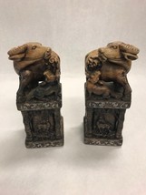 Vintage Chinese ASIAN pair Oxen OX baby Stamp seal bookend Stone Oriental - £120.27 GBP
