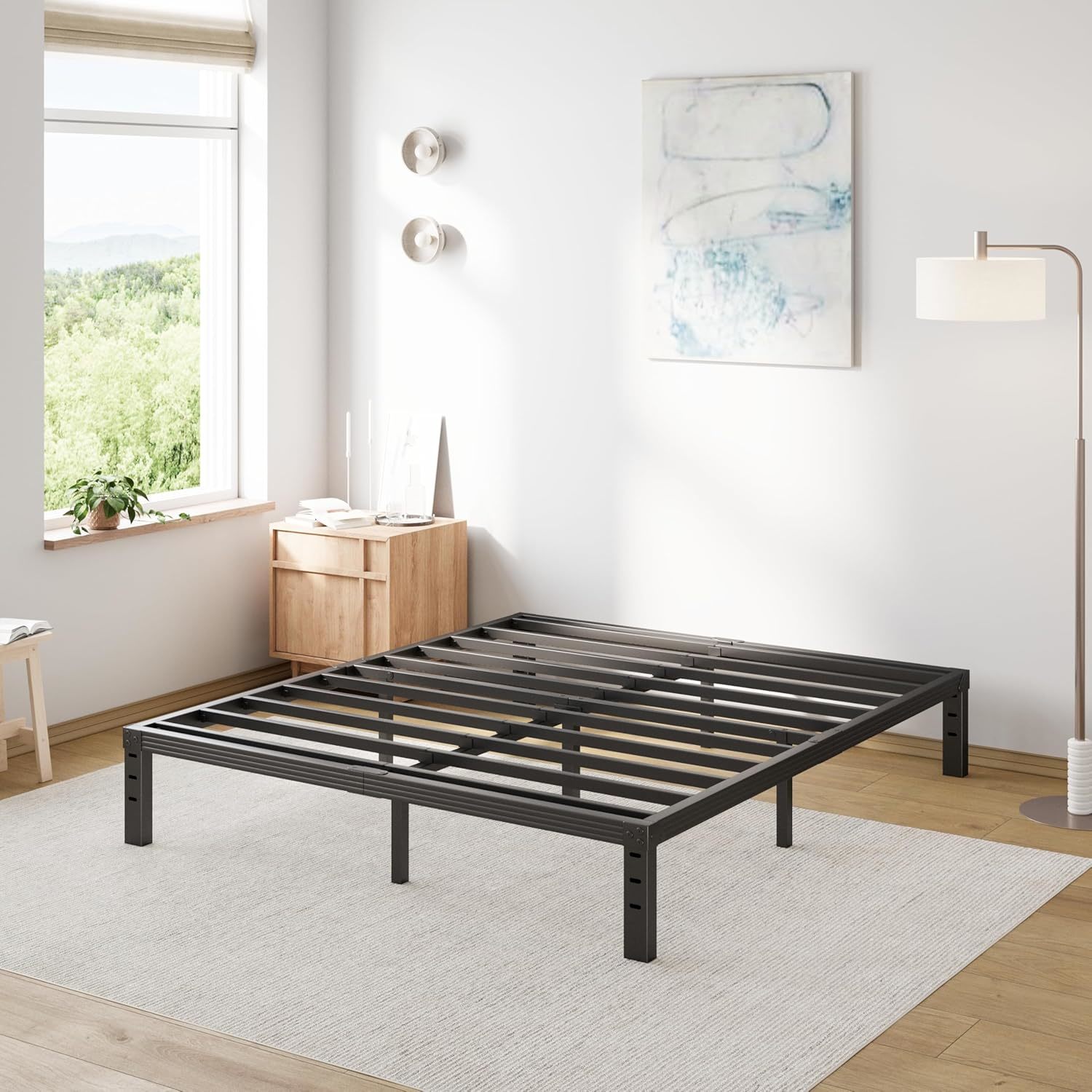 Comasach Queen Bed Frame Heavy Duty,12&quot; High Black Metal, Free,Easy Asse... - $80.92