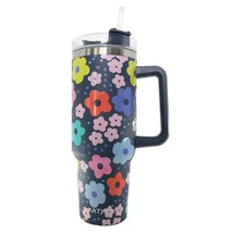 Retro Groovy Pop Navy Daisy 40 oz Stainless Steel Tumbler Cup with Handle - $37.62