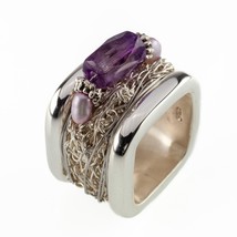 Clement Vintage Sterling Silver Wire Amethyst Square Ring Size 10 - £189.93 GBP
