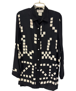Vintage Niki Peters Shirt Black White Geometric Pattern Rayon M USA - $67.68 CAD