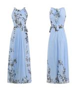 Women&#39;s holiday chiffon belt bow maxi dress printed big swing beach halt... - $45.50