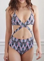 Monokini Noir À Découpes Croisées Avec Bretelles Zig Zag Floral Une Pièce S - £11.36 GBP