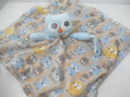 Blankets & beyond blue owl gray tan orange baby Security Blanket pacifier holder - $18.80