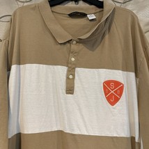 Sean John Crest Polo Shirt Mens 5XB Short Sleeve Brown White Stripe Button - $23.12