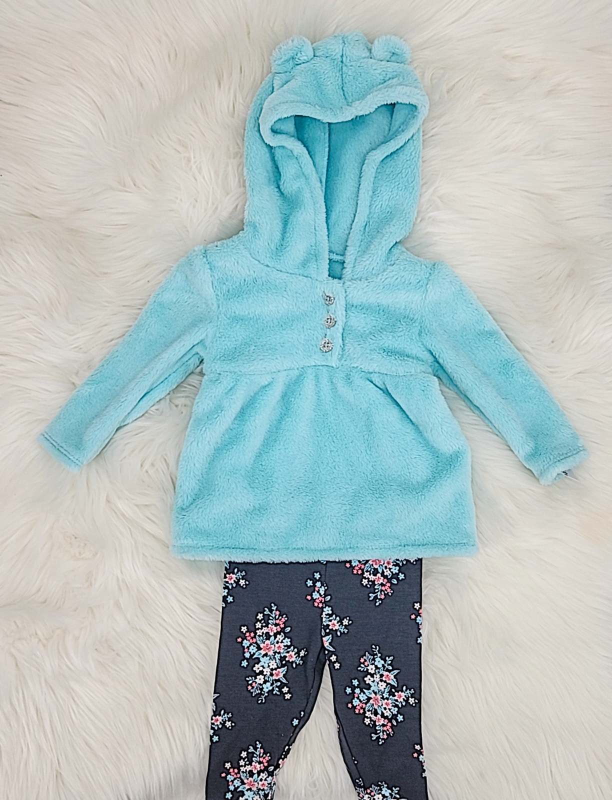 Carter's Baby Girls 2-Pc. Faux-Velboa Hoodie & Print Leggings - £11.79 GBP