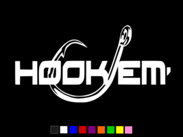 HOOK EM Fishing Fish Hook Vinyl Decal Wall Truck Sticker CHOOSE SIZE COLOR - $4.64 CAD+