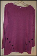 NWOT Women&#39;s Jersey Stretch Burgundy Plum Tunic Top with Front Scalloped... - £10.78 GBP