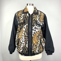 Vintage Mureli Womens Animal Print Black Bomber Jacket Windbreaker Size ... - £20.99 GBP