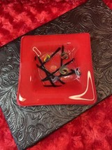 Kurt Mcvay Style Art Glass Square Dish Red Irredesent Glass 4 1/8” X 4 1/8” - £22.55 GBP