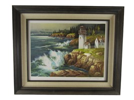 1977 Franklin Mint Lithograph Signed Tom Nicholas Winter Beach Framed 25 x 20 - $39.58