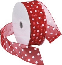 Wired Ribbon Red White Dots 92116 50 906 - $36.14