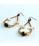 Dangle Earrings Stone Fish Tigers Eye Abalone Shell Beads Copper Fashion... - $13.67 CAD