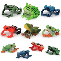 Frog Toy Figures Forest Animal Figurines, 10Pcs Plastic Rubber Realistic Rainfor - £21.89 GBP
