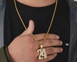 Baseball 14K Gold Plated Iced CZ Number Pendant Chain 24&quot; Drip Necklace #24 - £17.91 GBP
