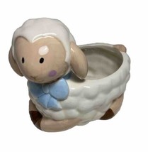 Lamb with Blue Bow Ceramic Planter Pot 6 inche long Baby Gift - £9.76 GBP