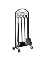 5 Piece Wrought Iron Fireplace Tools Set  Black Fireset with Tongs Holder - $45.82