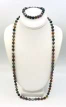 Beaded Agate Hand Knotted Necklace Stretch Bracelet Set - $33.66