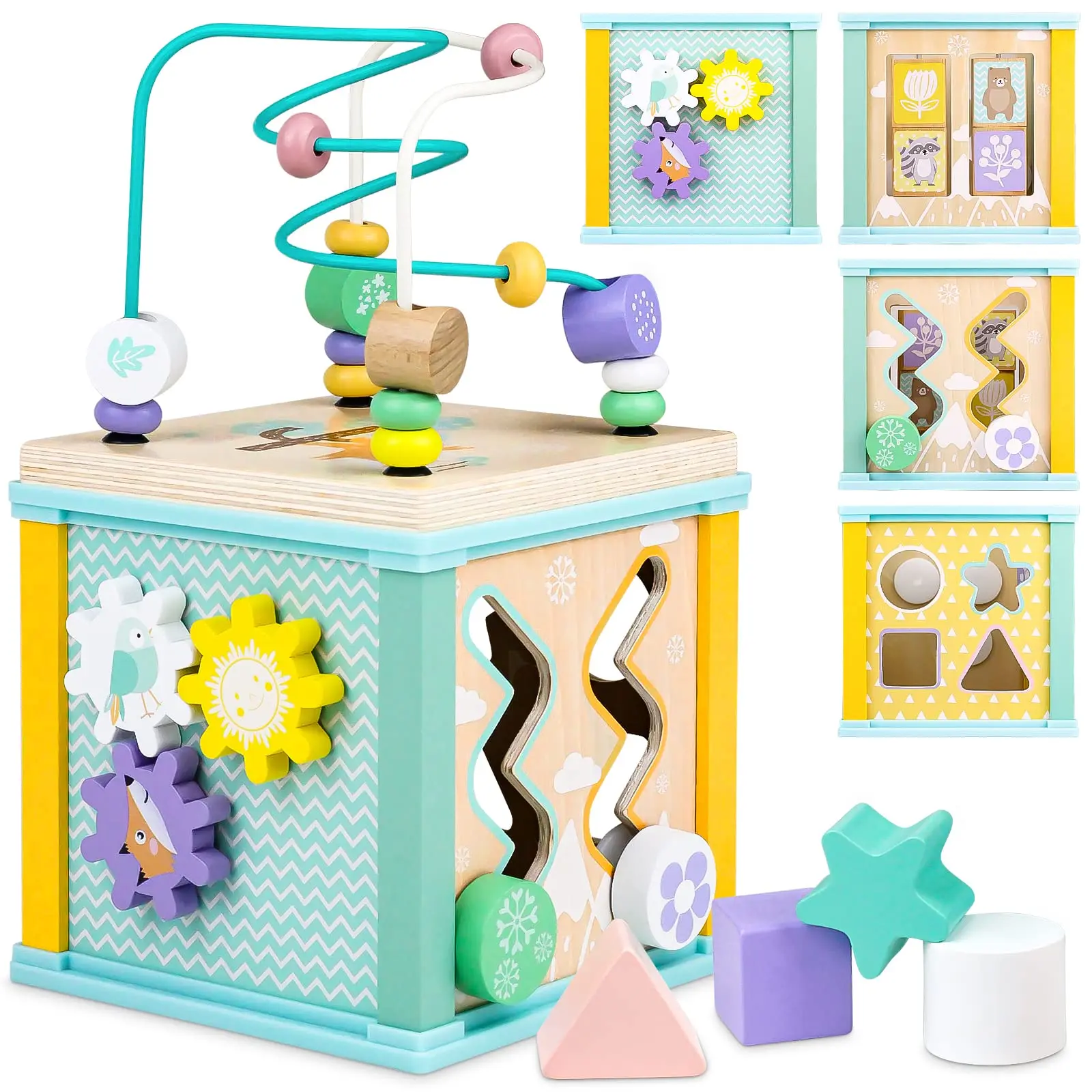 5In1 Toddlers Wooden Activity Cube for 3Y Baby Montessori Sensory Educational - £37.96 GBP