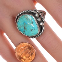 sz10.75 Vintage Native American silver and turquoise ring with twisted wire - £130.57 GBP