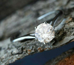 Solid 14k White Gold 2.00Ct Round Cut Diamond Solitaire Engagement Ring Size 6.5 - £213.53 GBP