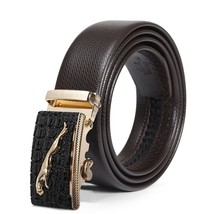 Men&#39;s Casual Automatic Buckle Genuine Brown Belt with Stripe Buckle 14 - $21.00