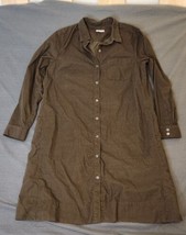 J Jill Corduroy Button Long Shirt Shirtdress Olive Green Cotton Pockets  - £19.51 GBP