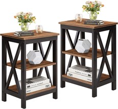 Brown Vecelo Modern End Side Tables, 2 Sets Nightstand With 3-Layer Storage - £75.12 GBP