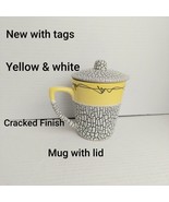 New With Tag Yellow &amp; White Crackled Mug With Lid - €12,16 EUR