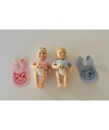 Vntg 1998 Baby Girl &amp; Boy Twins &amp; Bibs - Fisher Price Loving Family Doll... - £23.85 GBP